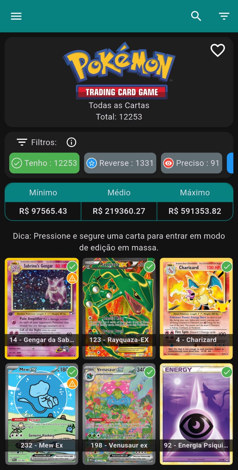 Cartas mais caras